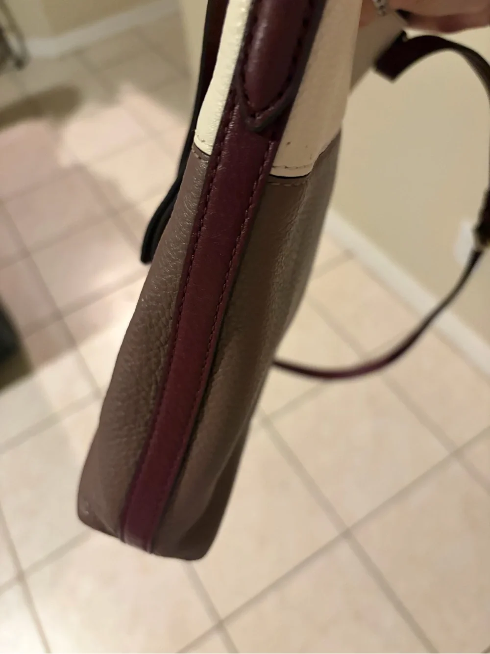 kate spade Cream and Taupe Pebbled Leather Crossbody